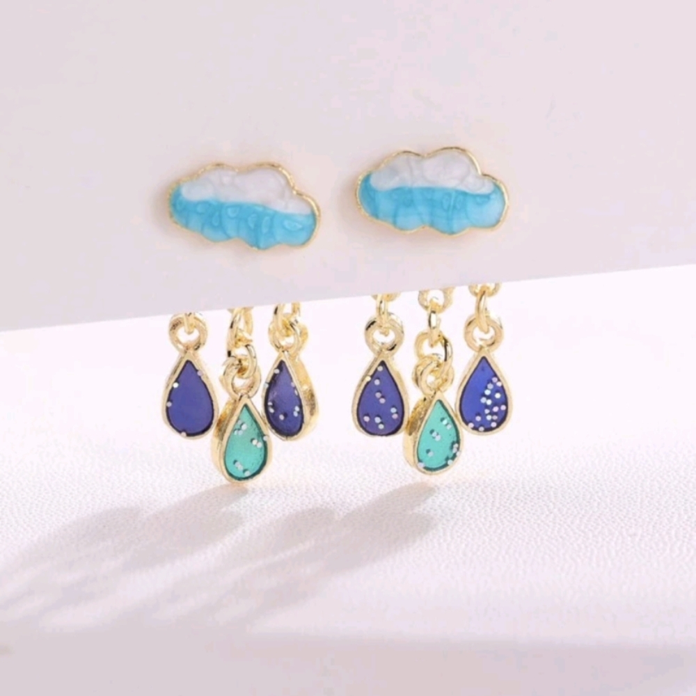 Cloud and Rain drop Jacket Earrings